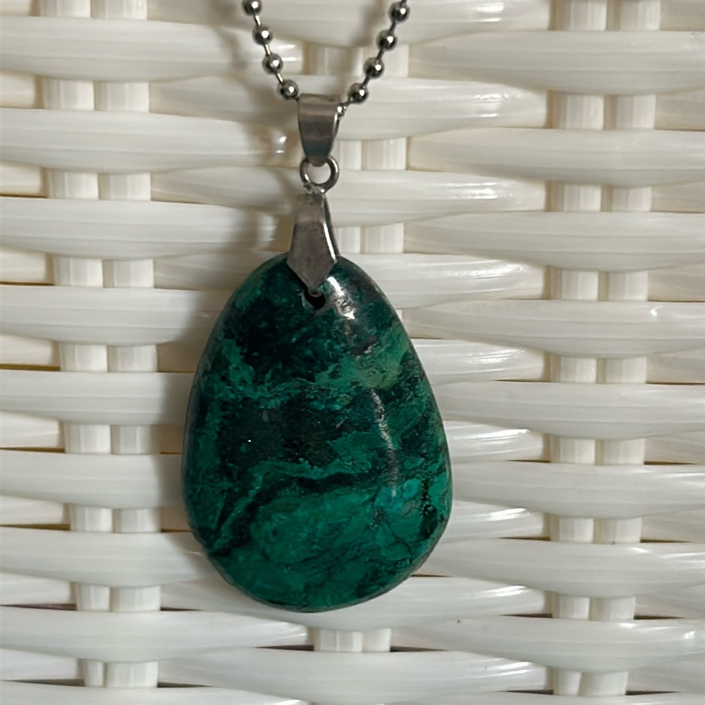 Malachite Large Pear Shaped Gemstone Pendant Necklace